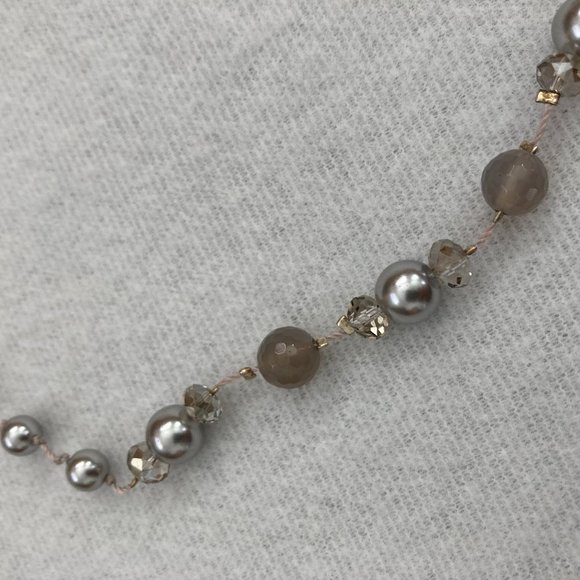 White House Black Market Gray/Crystal Bead Drop Necklace - Picture 3 of 6